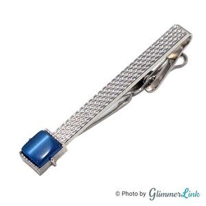 Vintage Swank Silver Tone Tie Clip with Blue Square Stone